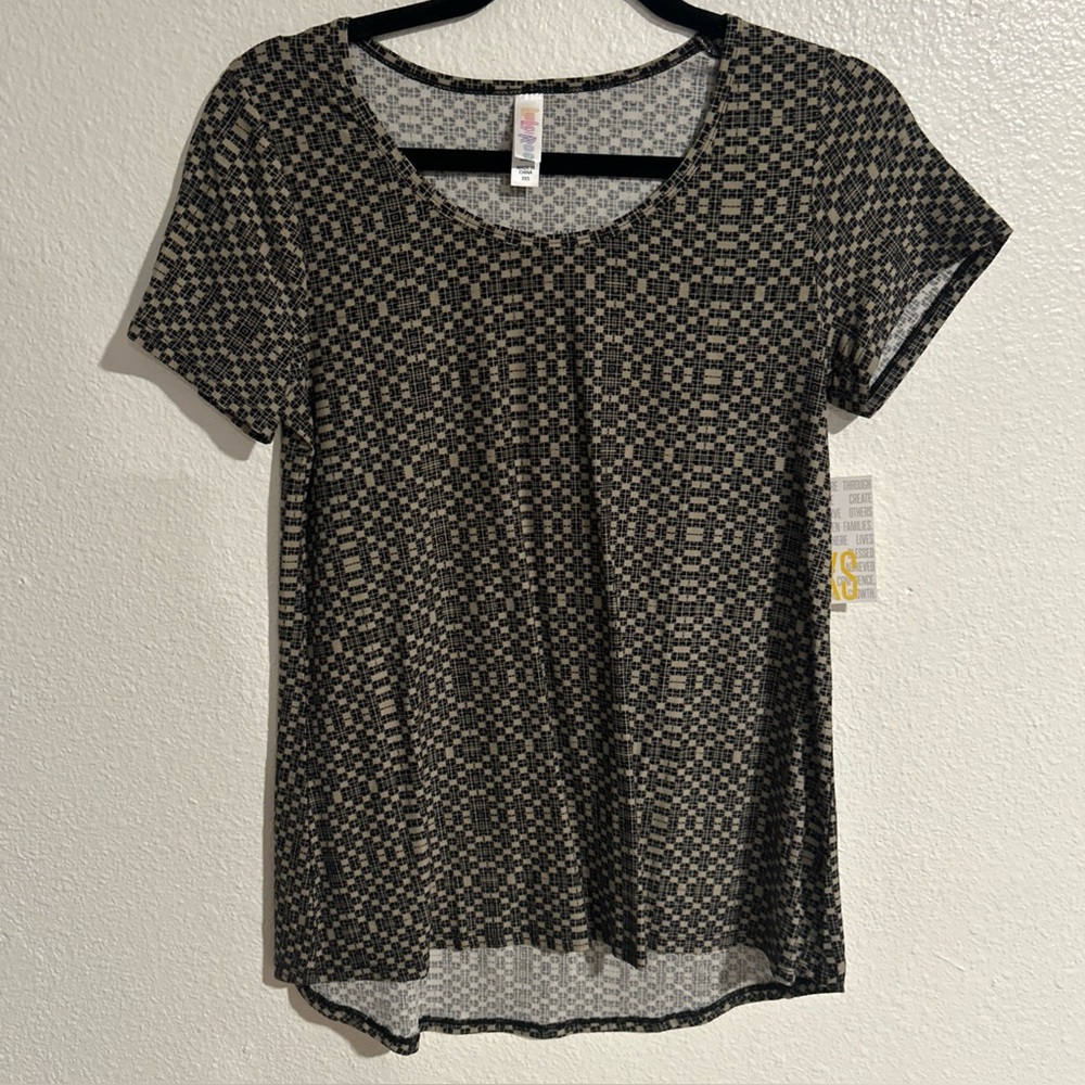LulaRoe NWT Women’s Classic t XXS: Black/Taupe Geometric Print: Poly/Spandex